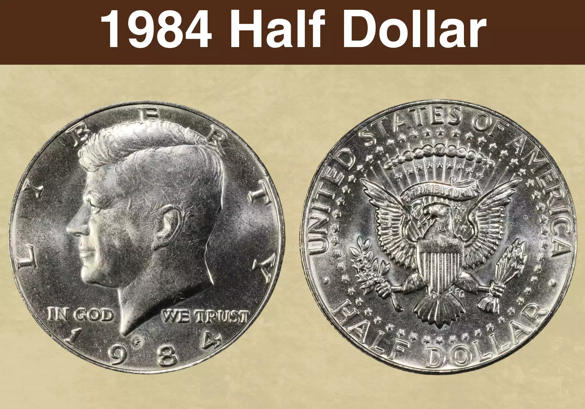 1984-D Kennedy half dollar gem uncirculated obverse showing sharp hair detail, D mint mark, and full original luster